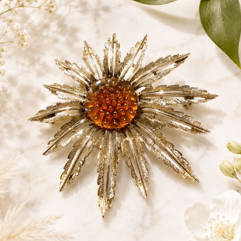 Vintage Sarah Coventry Star-Burst Goldtone Brooch 1961
